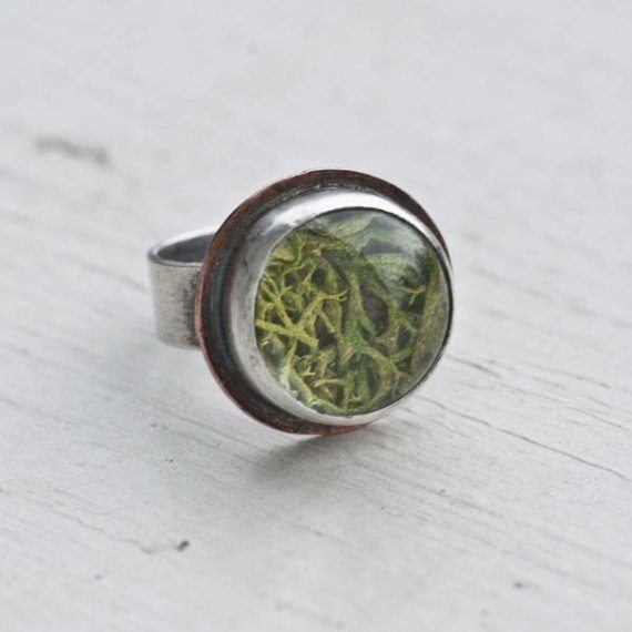 Sterling 15 mm Moss Terrarium Ring with Copper