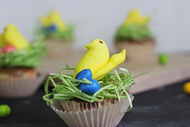 These bird's nest cupcakes are so fun, and topped with a Peep--the ultimate Easter treat!