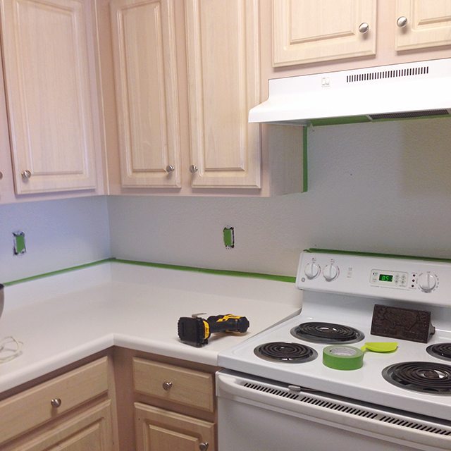 Faux Painted Subway Tile Backsplash 4