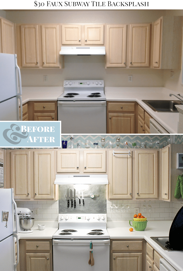 Faux Subway Tile Painted Backsplash Before & After