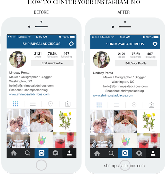 How to Center Your Instagram Bio - Before and After