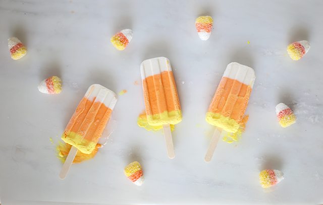 Candy Corn Greek Yogurt Popsicles