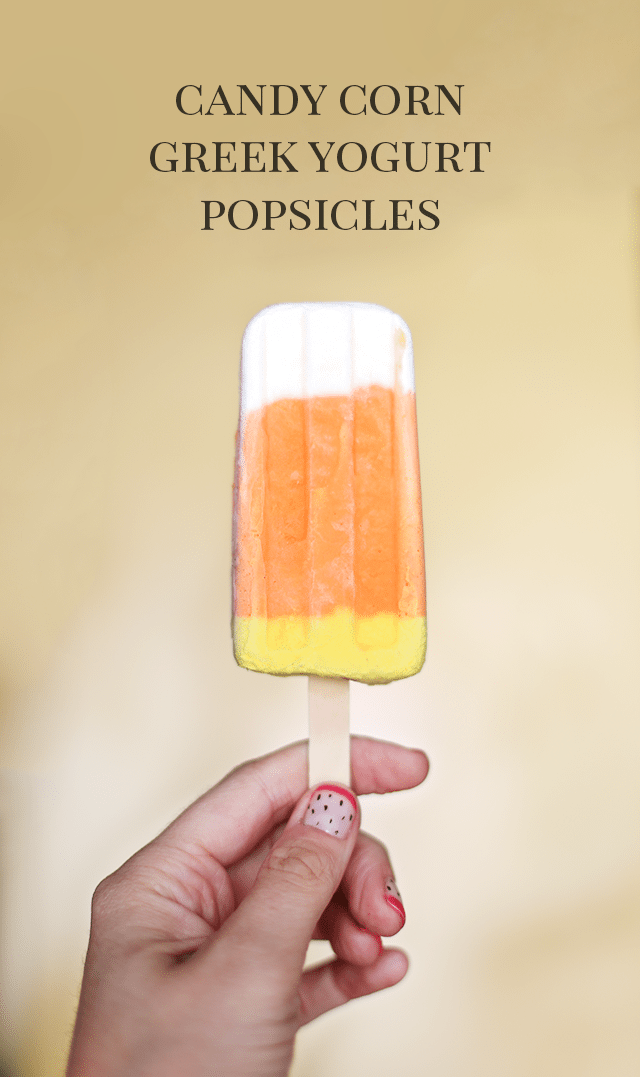 Candy Corn Greek Yogurt Popsicles