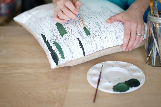 DIY Paint by Numbers Pillow - Step 3 - Filling in One Color at a Time