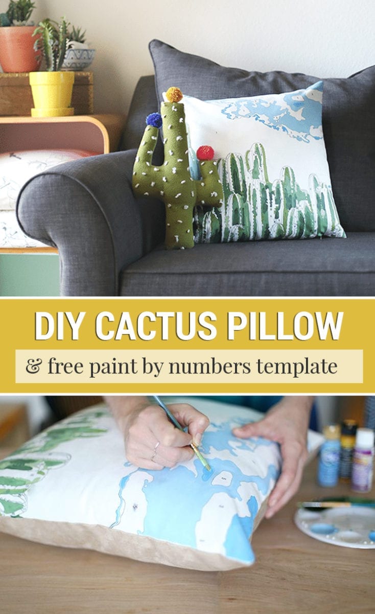 DIY Paint by Numbers Pillow Tutorial with a Cactus Scene