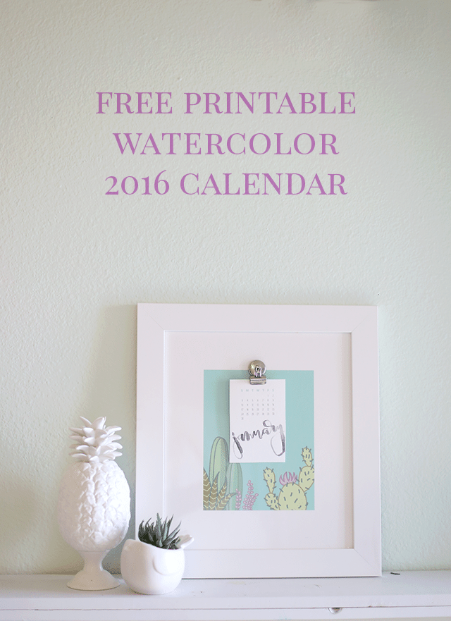 2016 Free Printable Calendar - Hand Lettered Watercolor