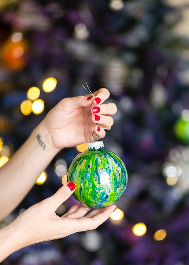DIY Galaxy and Planet Christmas Ornaments - Blue Green and Silver Marbled