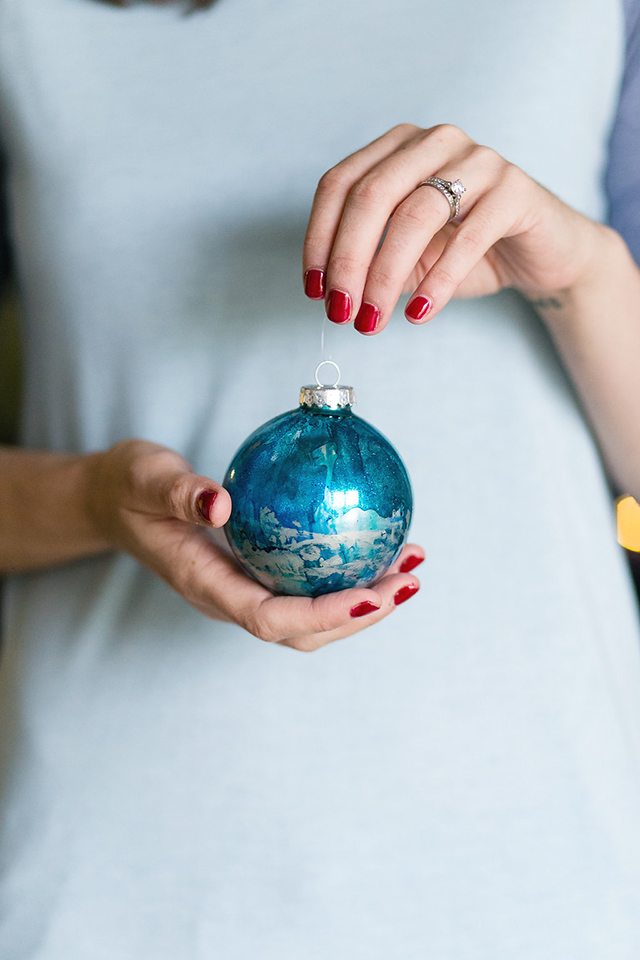 DIY Galaxy and Planet Christmas Ornaments - Blue and Silver Marbled