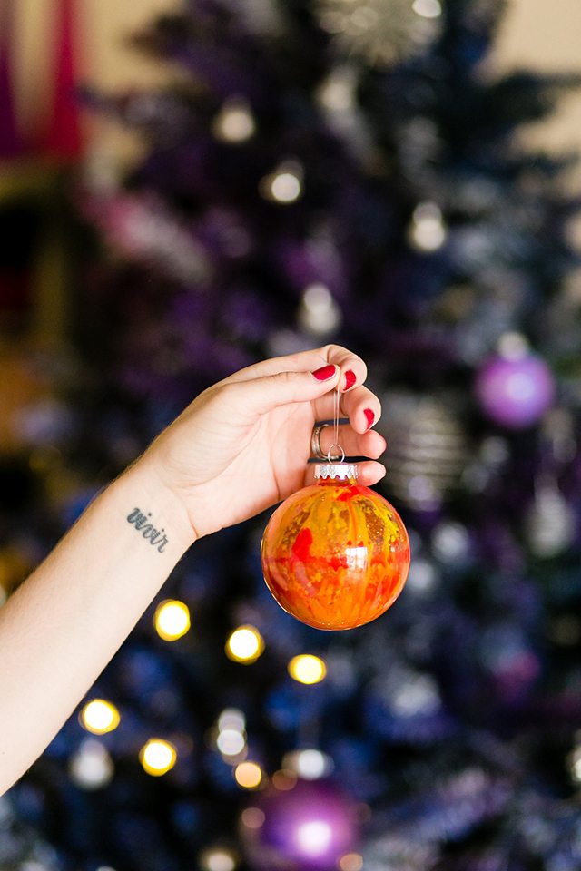 DIY Galaxy and Planet Christmas Ornaments - Red and Orange Swirls