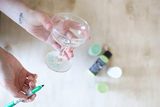 DIY Custom Wine Glasses - Step 2 - Write the Name on Top of the Base