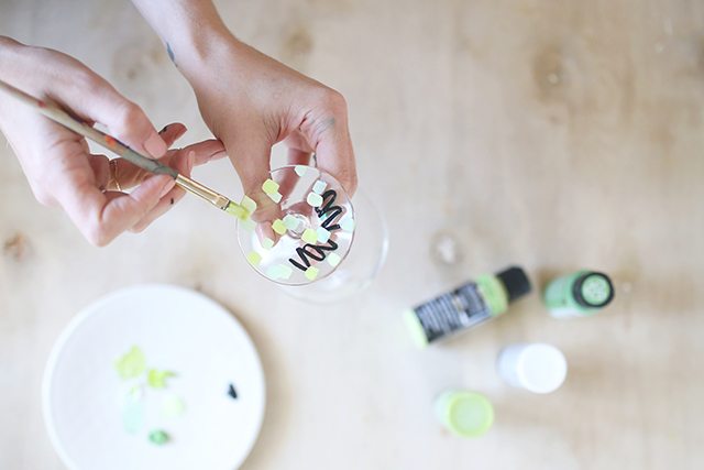 DIY Custom Wine Glasses - Step 4 - Paint Over the Name With Colored Dashes