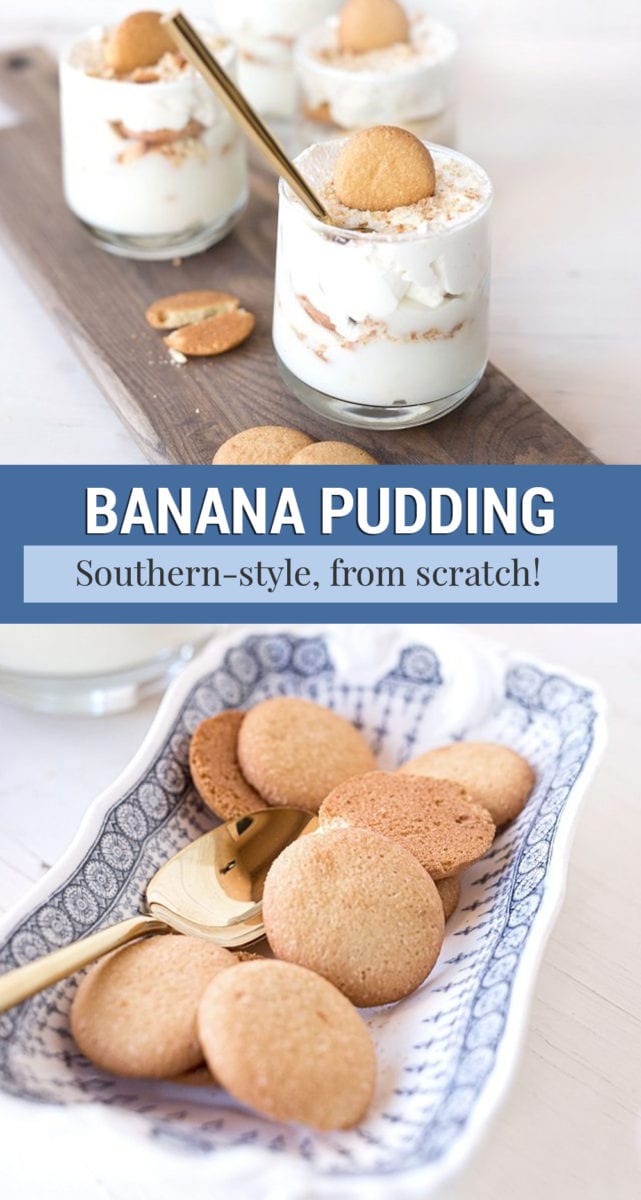 Recipe for southern banana pudding from scratch in single serving parfait cups with real Nilla Wafers