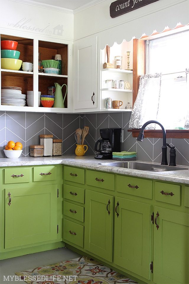 Faux Herringbone Tile - DIY Kitchen Backsplash Ideas - My Blessed Life