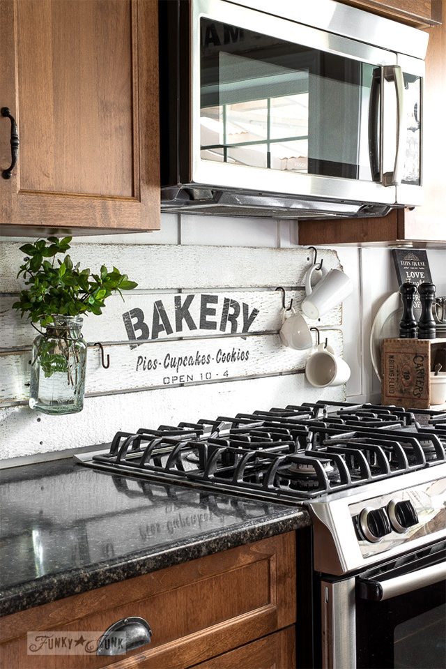 Painted Shiplap Boards - DIY Kitchen Backsplash Ideas - Funky Junk Interiors