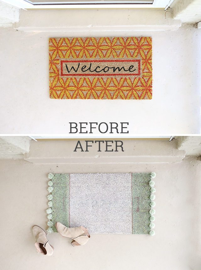 Pom Pom Rug Doormat - Before and After