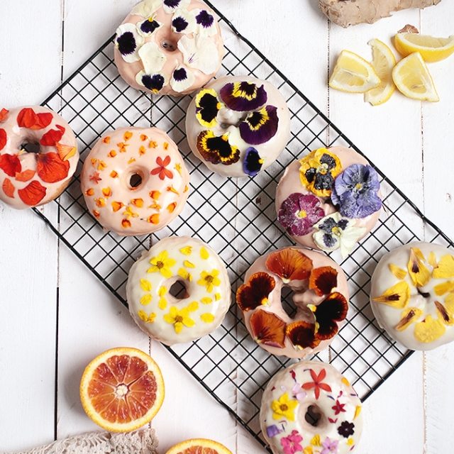 Floral Donut Recipe with Blood Orange & Lemon Ginger Glaze by The Merrythought