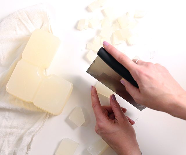 DIY Matcha GreenTeaSugar Scrub Cubes - Step 1 - Cutting the soap