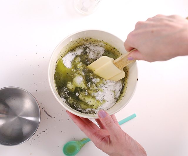 DIY Matcha GreenTeaSugar Scrub Cubes - Step 7 - Mix wet and dry ingredients thoroughly