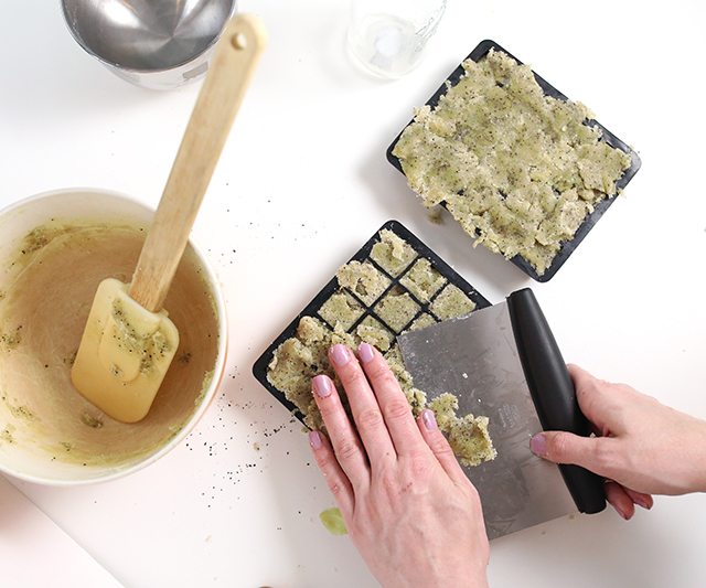 DIY Matcha GreenTeaSugar Scrub Cubes - Step 9 - Cut away excess to smooth