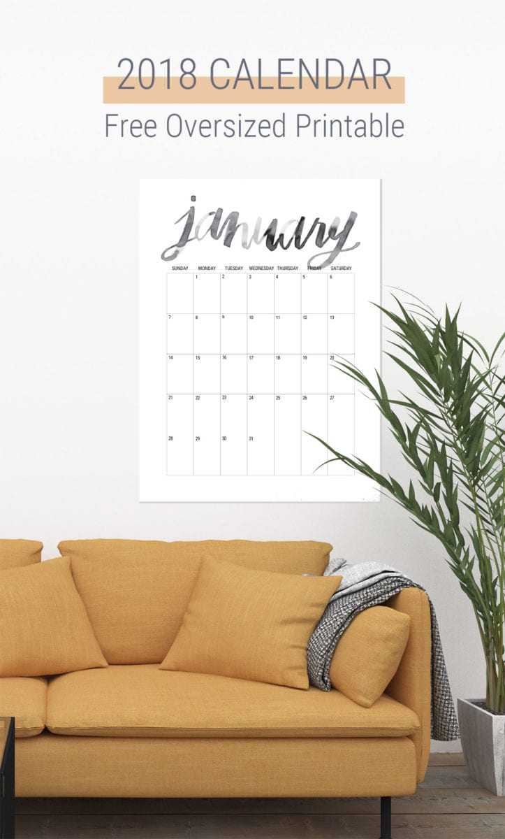 Oversized Hand Lettered Free Printable 2018 Calendar