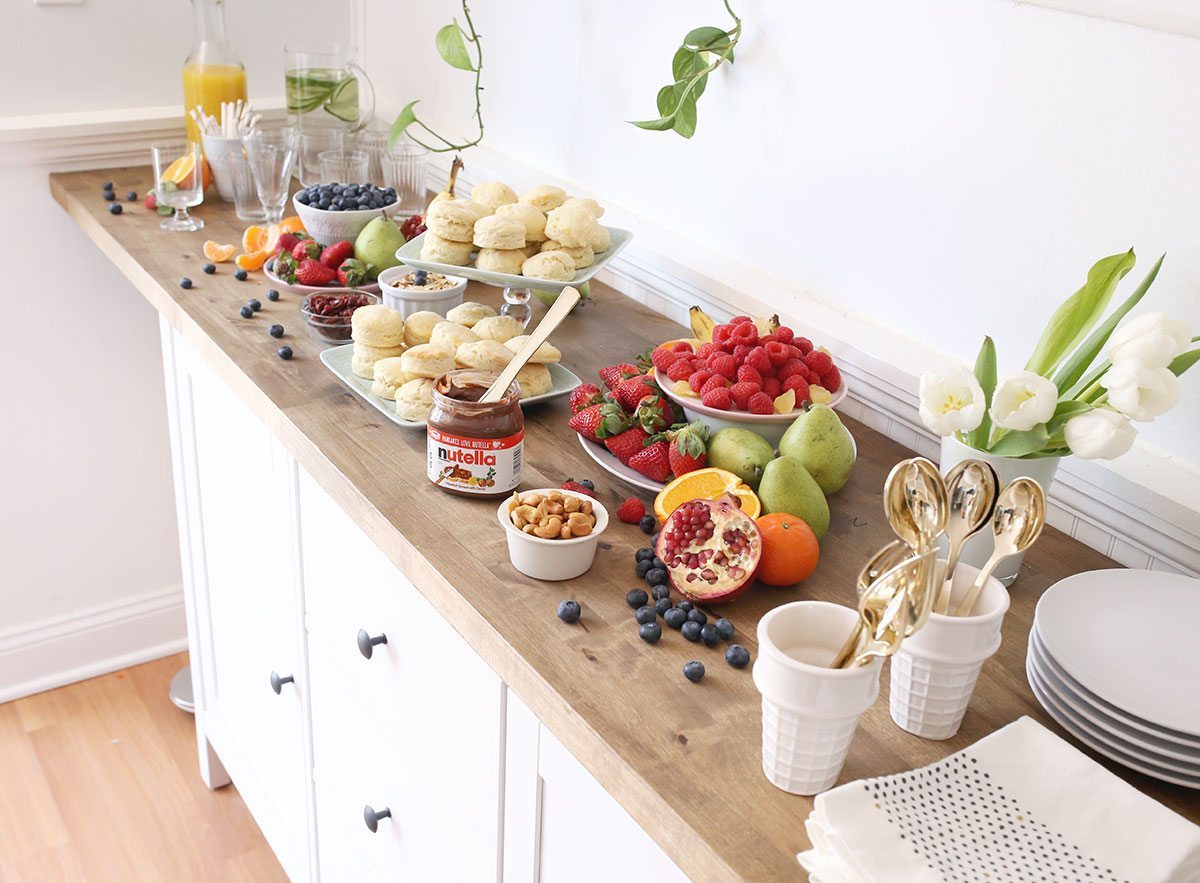 Buffet with breakfast fruit and biscuits