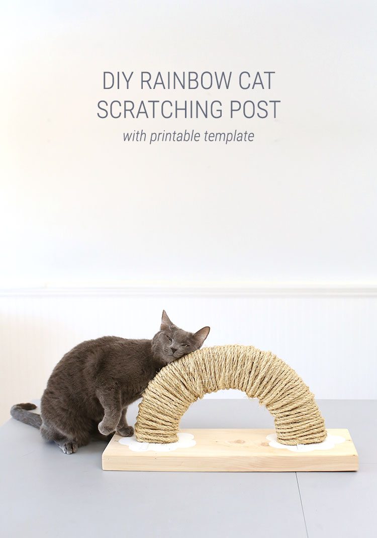 Rainbow DIY Cat Scratching Post With Free Printable Plans