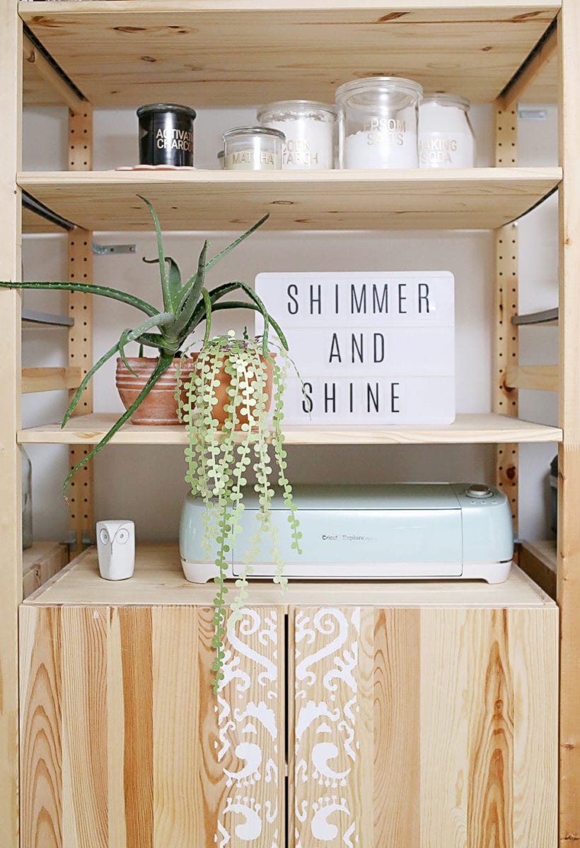 IKEA IVAR Wooden Shelves in the Shrimp Salad Circus Craft Studio With Cricut Mint Explore Air 2