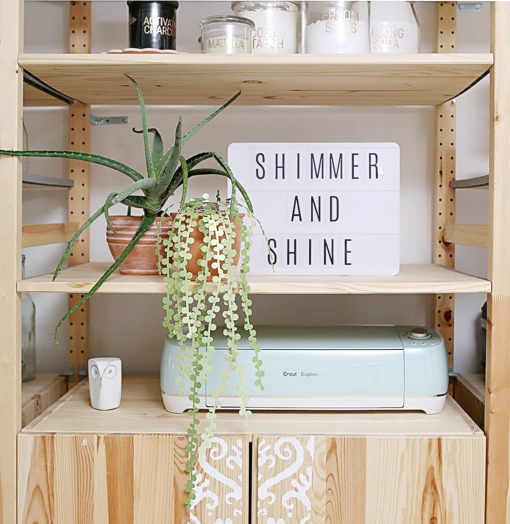 IKEA IVAR Wooden Shelves in the Shrimp Salad Circus Craft Studio With Cricut Mint Explore Air 2