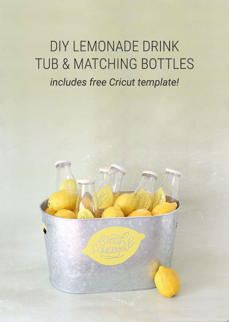 Galvanized Steel Tub of Drinking Bottles and Lemons on Green Background