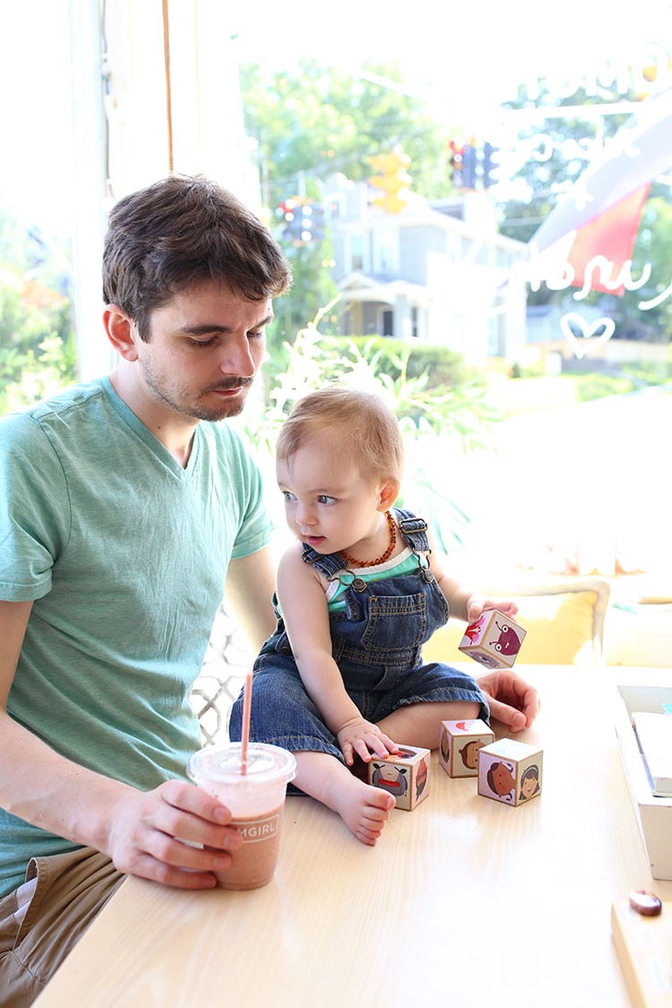 Having a Smoothie at Family Friendly Tomgirl Juice in Burlington, Vermont