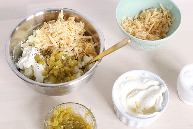 Ingredients for Cheesy Green Chile Twice Baked Potatoes Recipe