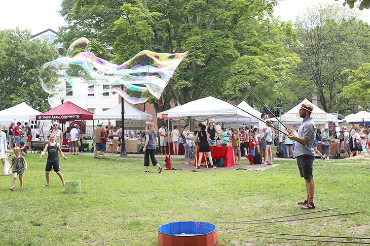 Blowing Bubbles at the Burlington Farmer's Market in Vermont