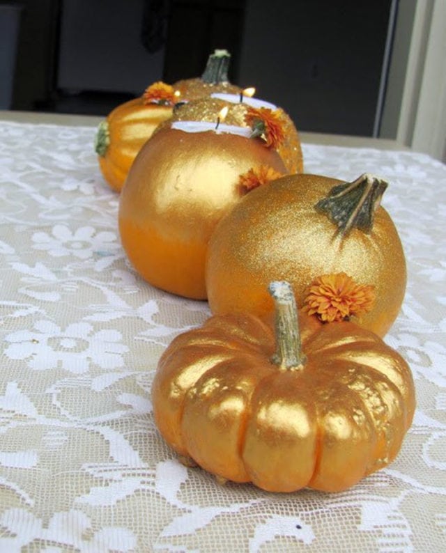 Gold Glitter Pumpkin Centerpiece Tutorial For Thanksgiving