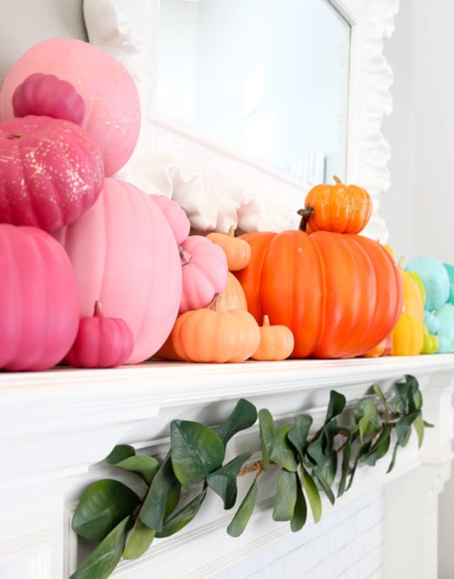 Rainbow Pumpkin Mantel