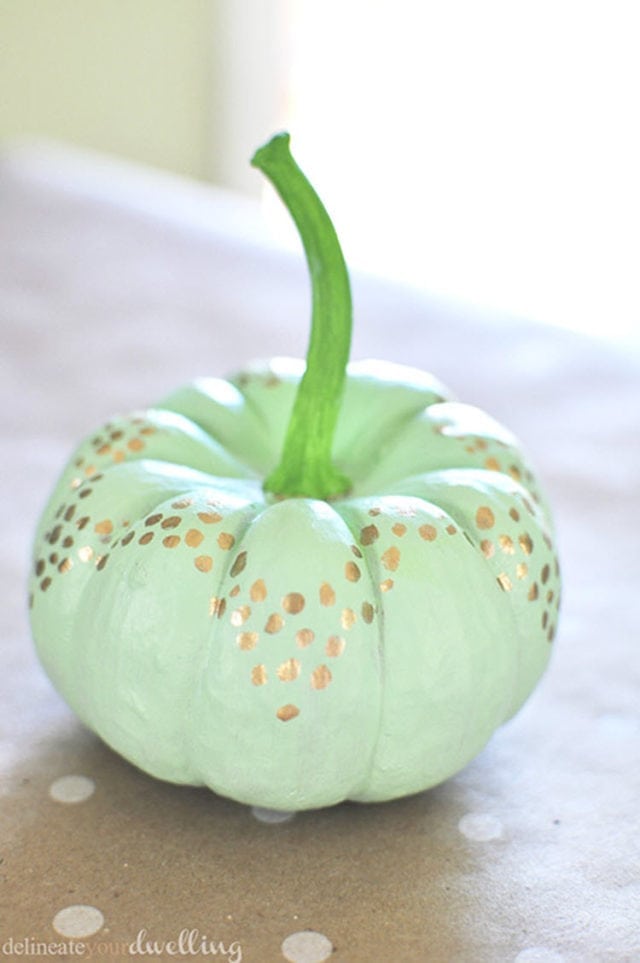 No-Carve Mint Green & Gold Pumpkin