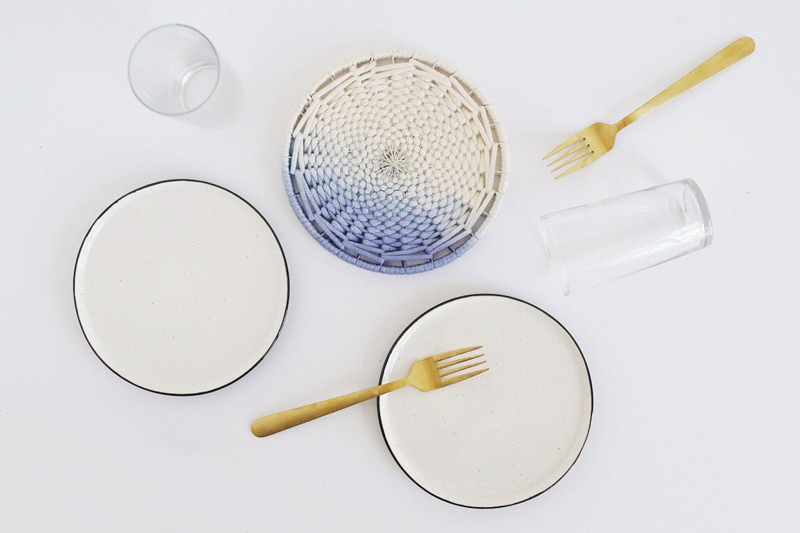 DIY Ombre Dip Dyed Woven Trivet from Weaving Within Reach
