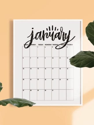 Hand Lettered Free Printable 2019 Monthly Calendar thumbnail