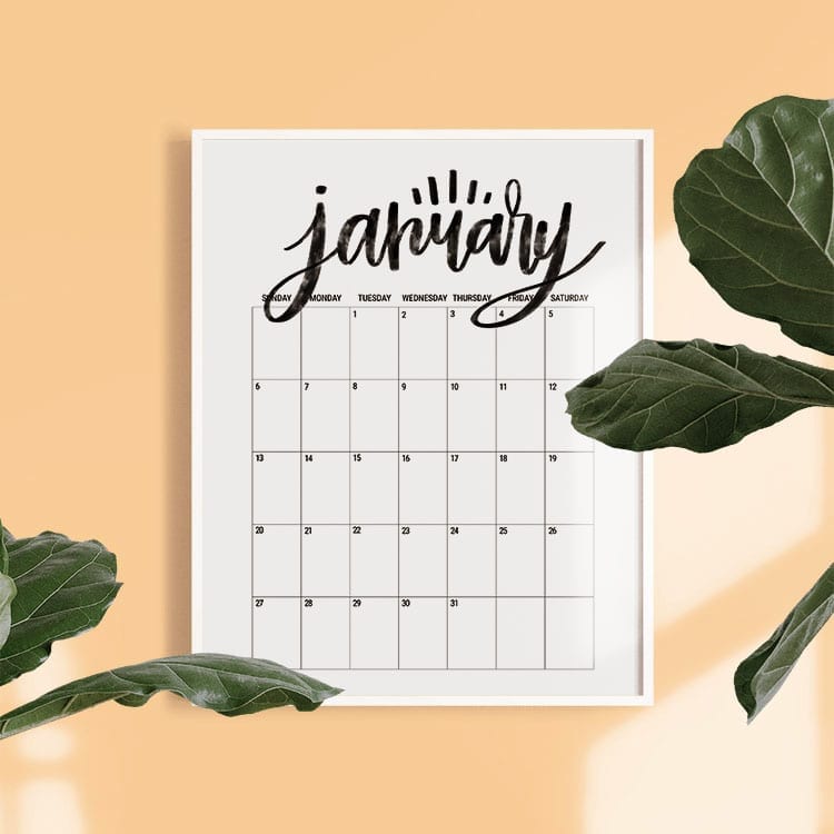 Hand Lettered Free Printable 2019 Monthly Calendar
