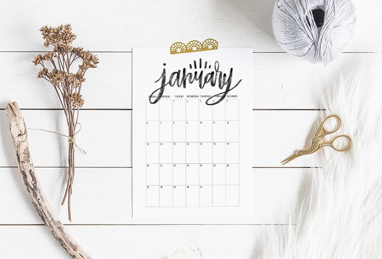 Hand Lettered Free Printable Calendar 2019