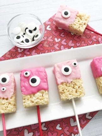 Halfway Homemade Chocolate-Dipped Monster Valentine Rice Krispie Treats thumbnail