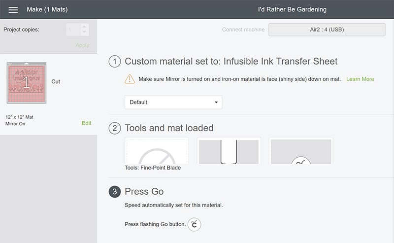 Custom Material Setting on Cricut Explore Air 2 for Cricut Infusible Ink Transfer Sheets