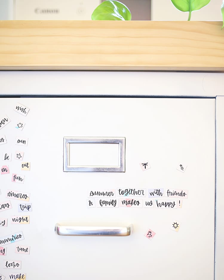 White Filing Cabinet with Free Printable Magnetic Poetry