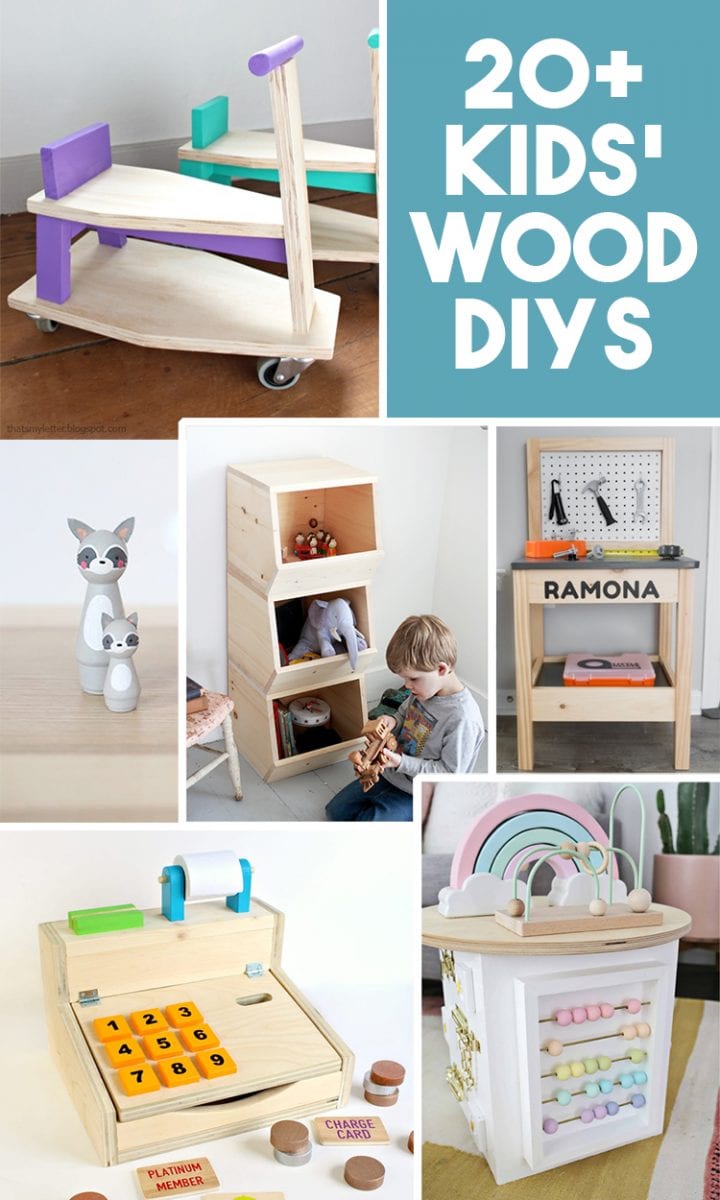 Collage of DIY wood projects for kids