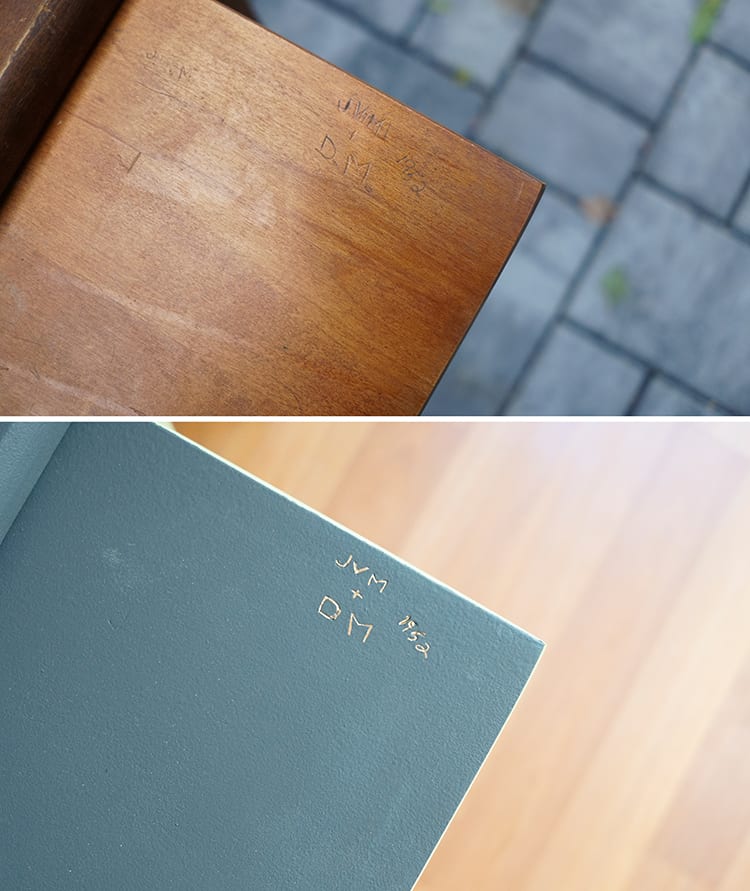 Before and After - Initials Carved into Vintage Roll Top Desk 1