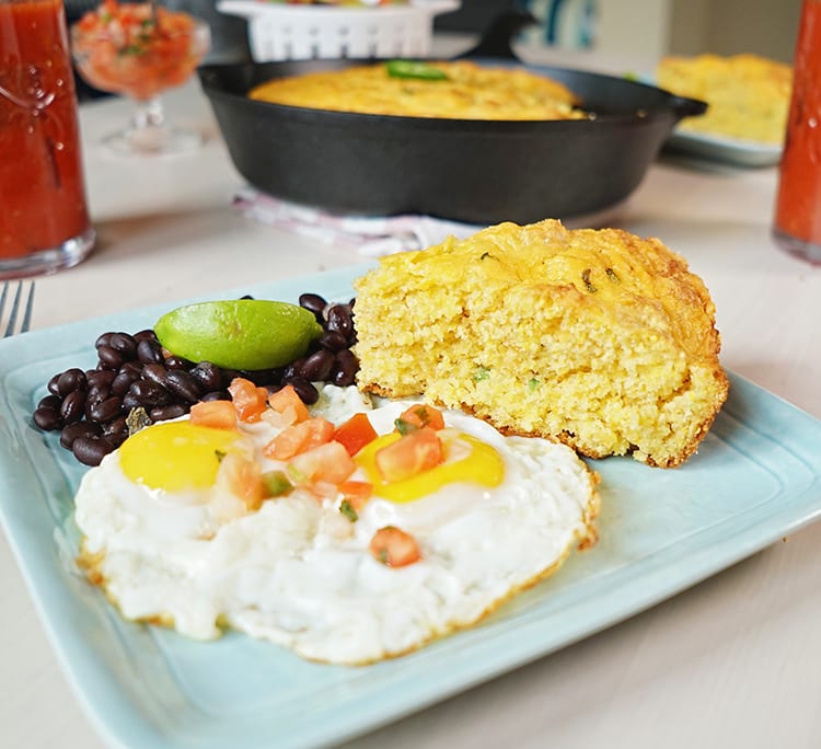 Cast Iron Skillet Jalapeño Cheddar Cornbread Recipe for Mexican Food Brunch