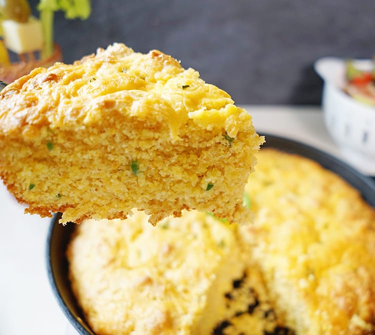 Sliced Cast Iron Skillet Jalapeño Cheddar Cornbread Recipe