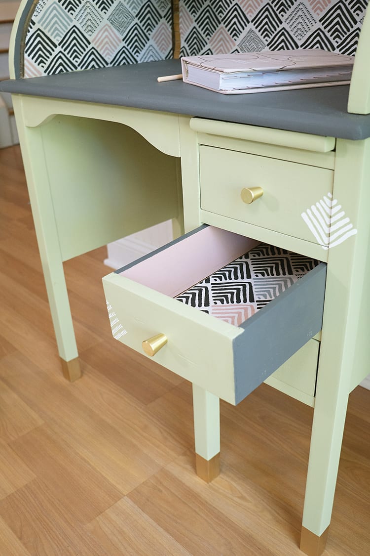 Vintage Roll Top Desk Makeover With the BEHR 2020 Color of the Year and Fabric Drawer Liners