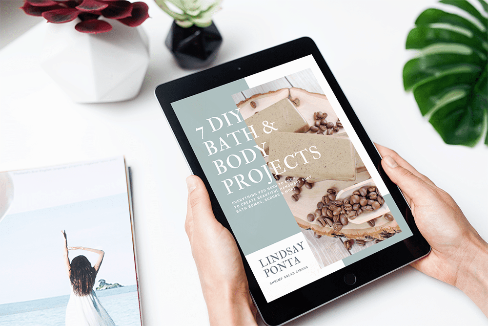 Learn how to make simple DIY bath and body products to sell, to keep, or to gift! This free eBook includes recipes and instructions for bathb bombs, sugar scrub, melt and pour soap, and more -- all to make right at home. 