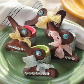 Chocolate bunny Easter napkin rings from clay