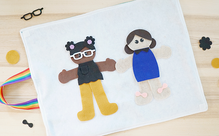 diverse DIY felt figures on a folding felt play mat